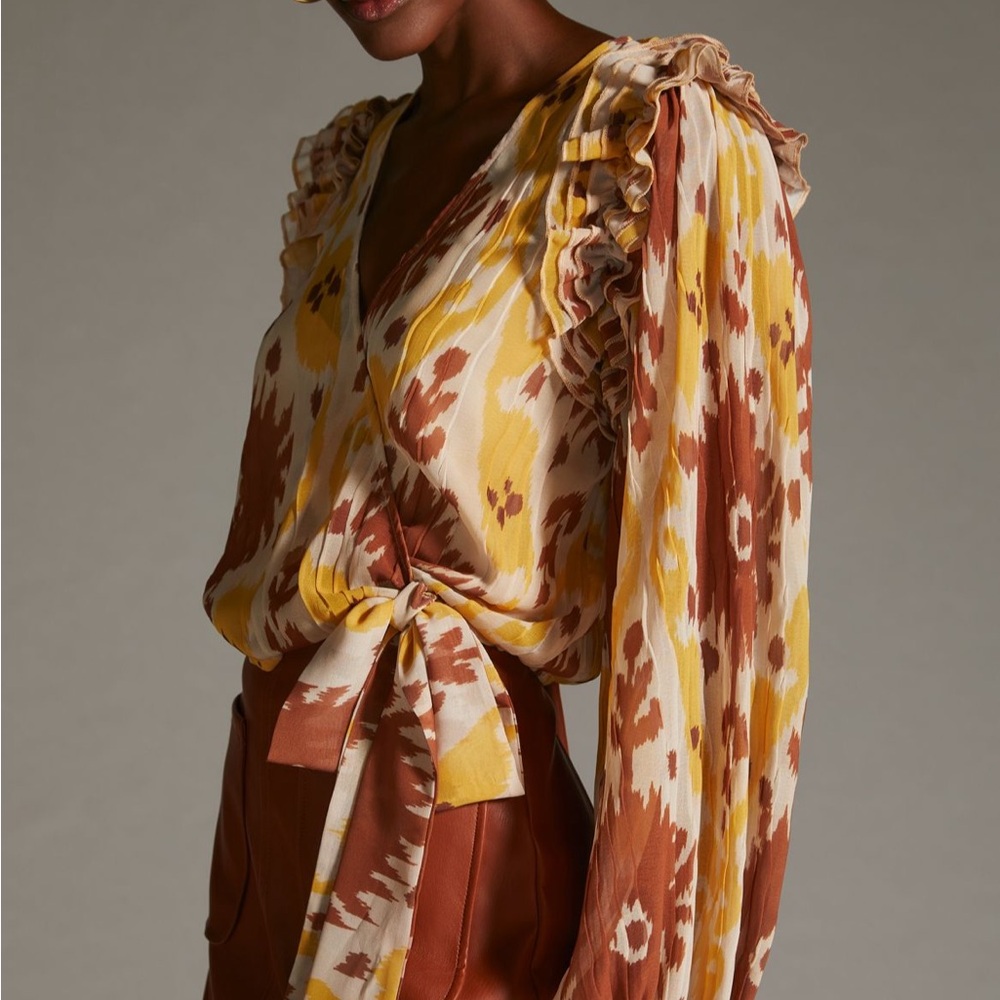 Anthropologie Let Me Be Ruffled- Shoulder Wrap Top